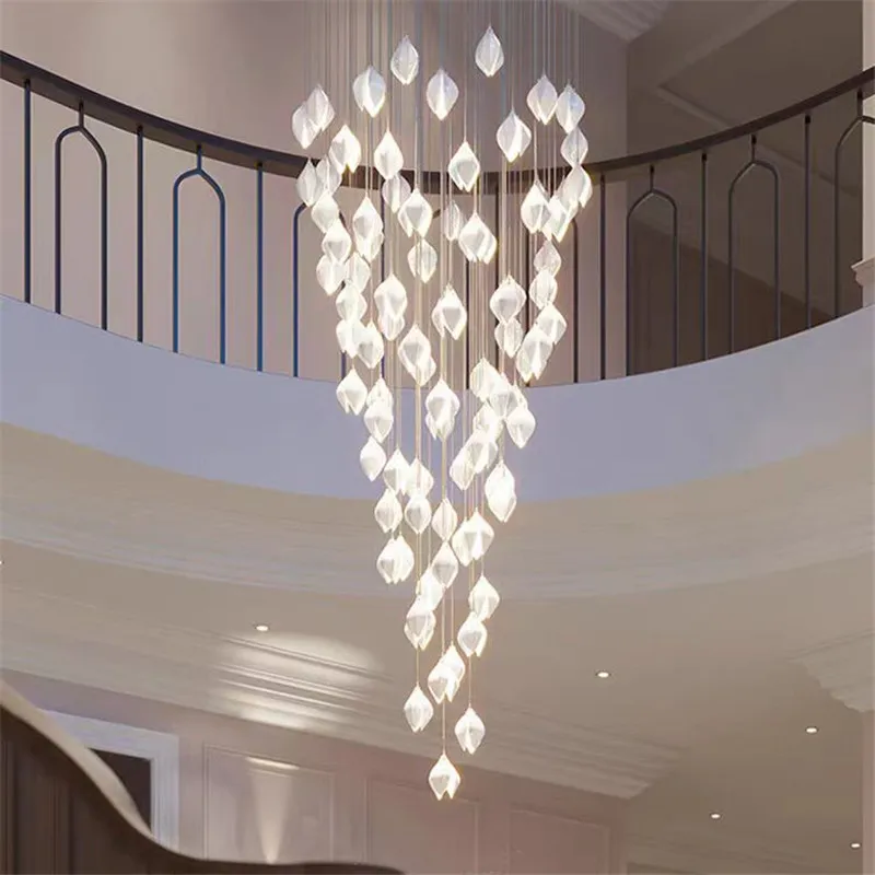 

Scandi Ceramic Tulip Chandelier LED adjustable white Cluster lamp Villa Lobby dining lamp staircase Long Line suspension lamp