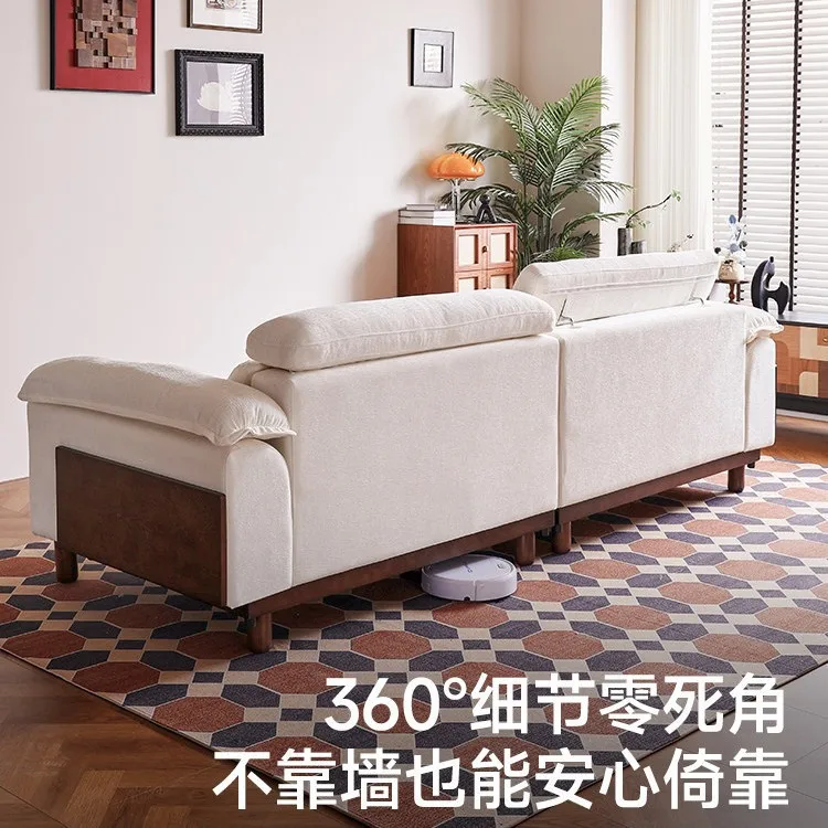 Log sofa small apartment straight row living room household solid wood frame removable and washable fabric sofa
