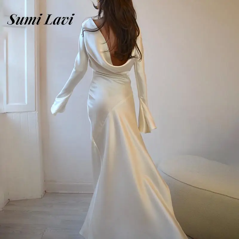 Robe Longue en Satin pour Femme, Tenue de Soirée Sexy, Dos aux, Creux, Couleur Unie, Élégante, Slim, Manches sulf, Mode, Col Rond, Fente Latérale