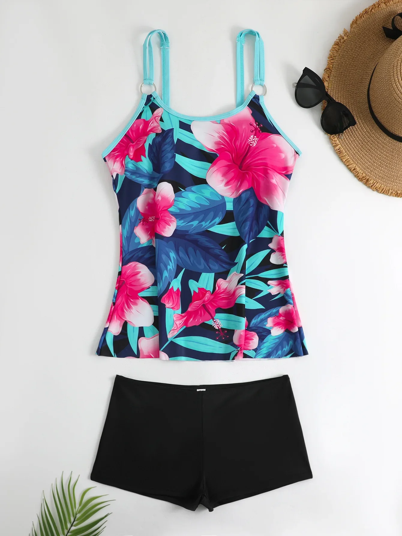 

2025 Flower Print Tankini Set Women High Waisted Swimwear Sexy Push Up Swimsuit Biquini Boxer Shorts Woman Bathing Suit Trunks