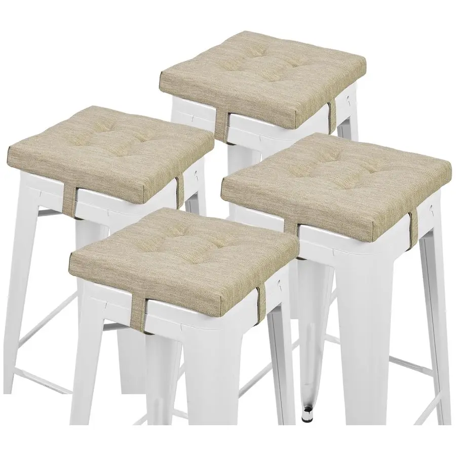 

Набор из 4 квадратных подушек для сидений из пены с эффектом памяти, 12 дюймов, двухслойный дизайн, для барных стульев, с завязками, только 4 подушки, бежевый