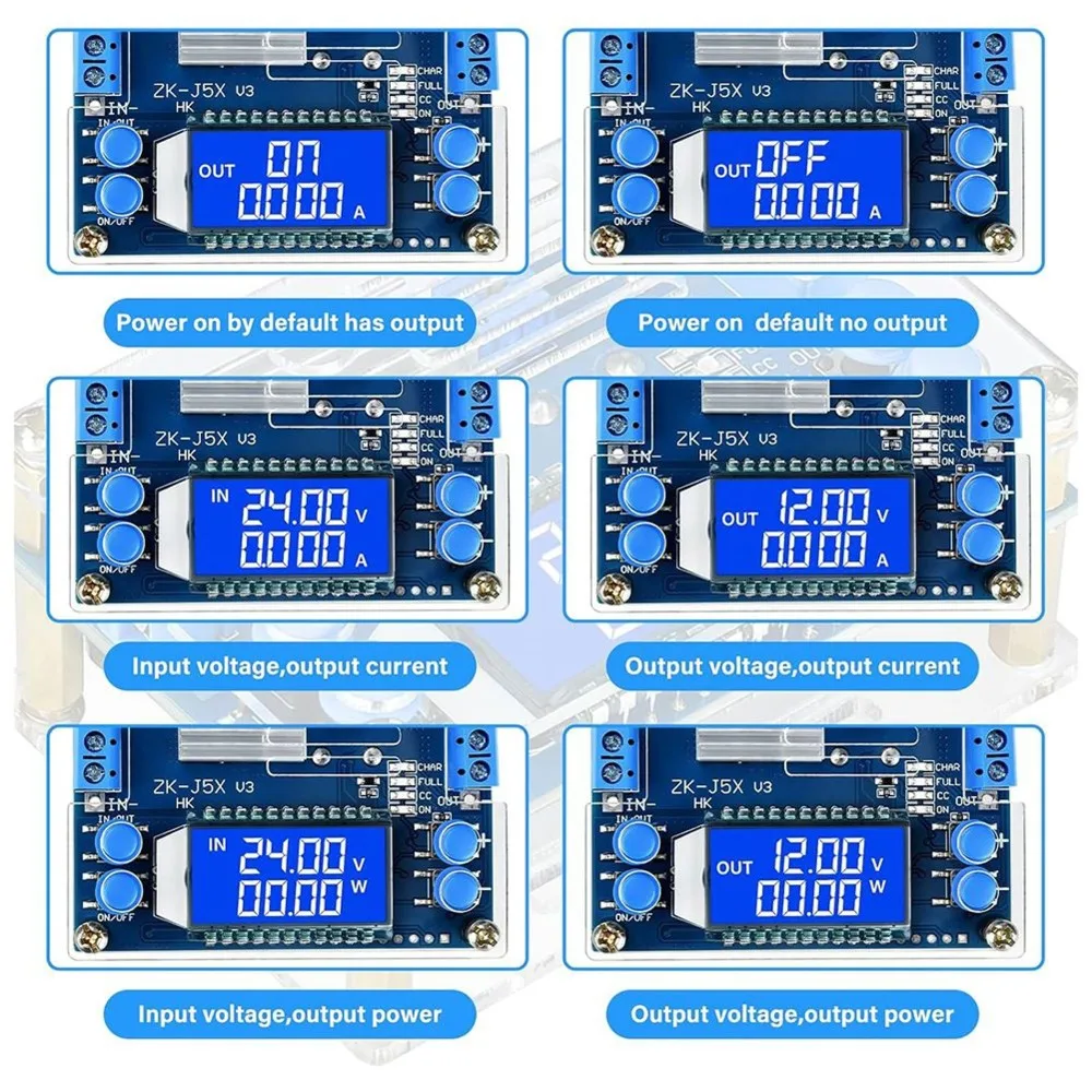 ABRU-DC Adjustable Buck Converter 6.5-36V To 1.2-32V 5A Step Down Power Supply With LCD Display, 2-Pack