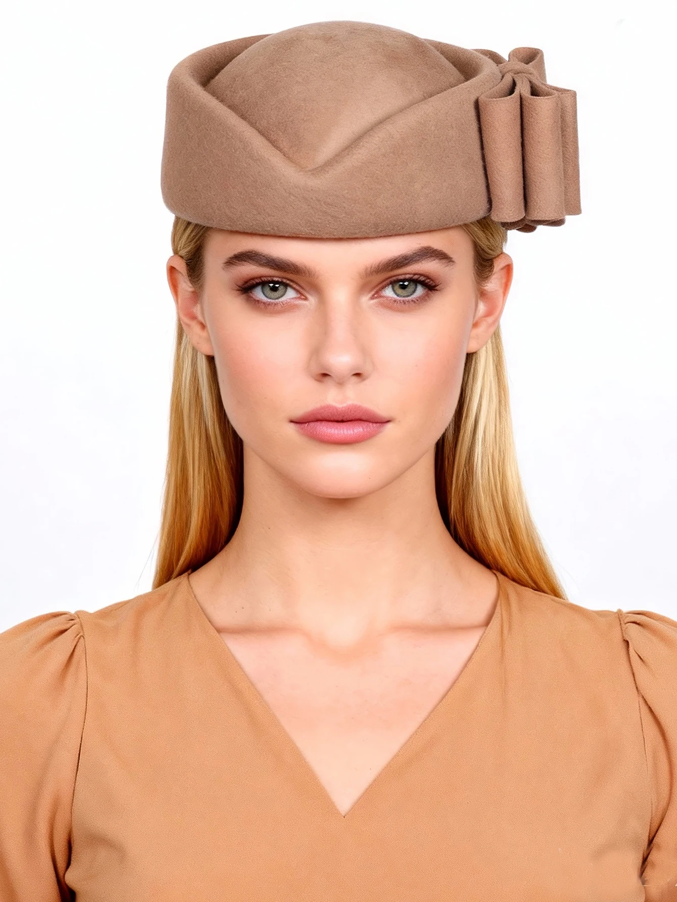 Wool Felt Bowler Fascinator Hat Elegant Tea Party Beret with Bowknot Fascinators Hats for Women Church Derby Bowknot Easter Tea  main image 4