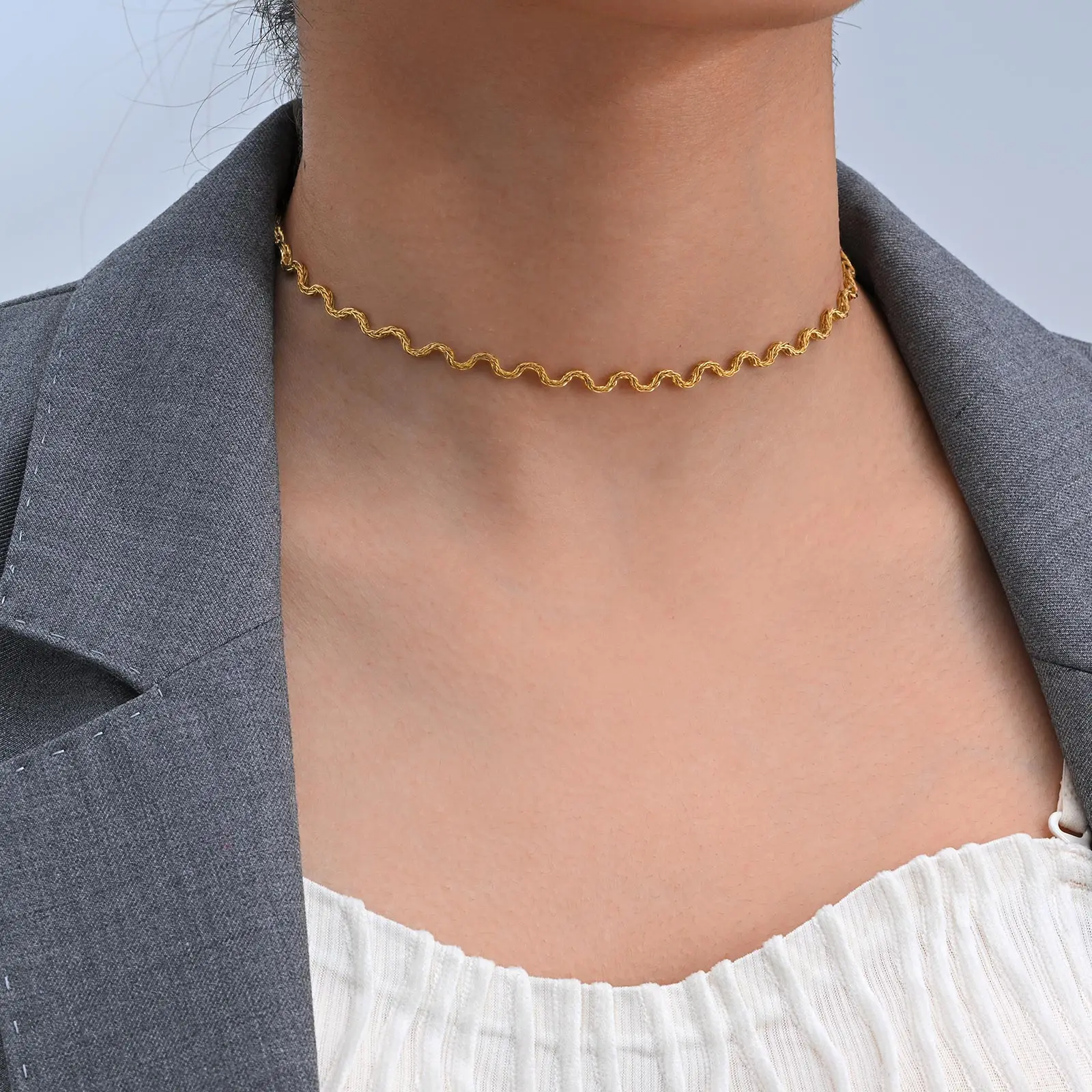 

Gold Color Wavy Foxtail Chain Necklace for Women,Waterproof Stainless Steel Necklaces,Trendy Jewelry Gifts