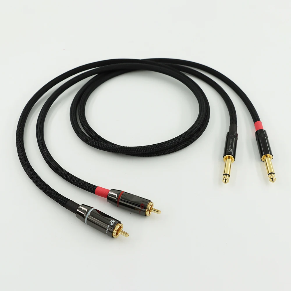 Carare สายสัญญาณสายออดิโอ L-4E6S 4N 6.35ทองแดงปราศจากออกซิเจนไปยัง RCA/6.5ปลั๊กสองแกนขนาดใหญ่ไปยังปลั๊กบัวชุบทอง