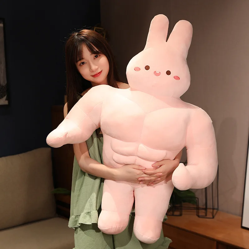 Creative Strong Muscle Rabbit Real Man Plush Toys Humanoid Animal Pillow Stuffed Soft Vent Embrace Toys Cushion for Kids Gift