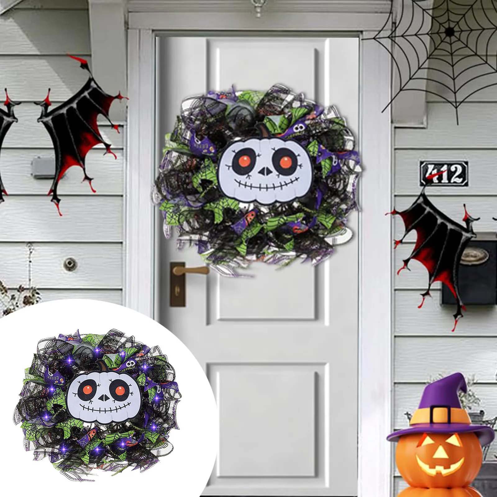 

Halloween Decorations Fabric Decor Halloween Wreath Spooky Ghost Pumpkin Face Christmas Wreath Haunted For Door For Halloween