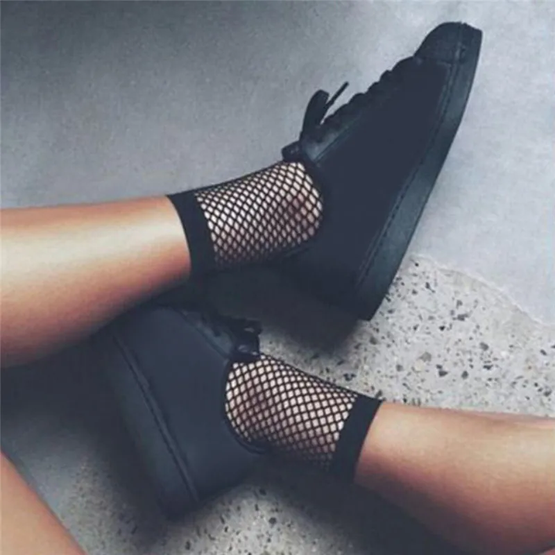 Women Black Fishnet Ankle High Socks Lady Mesh Lace Fish Net Short Socks