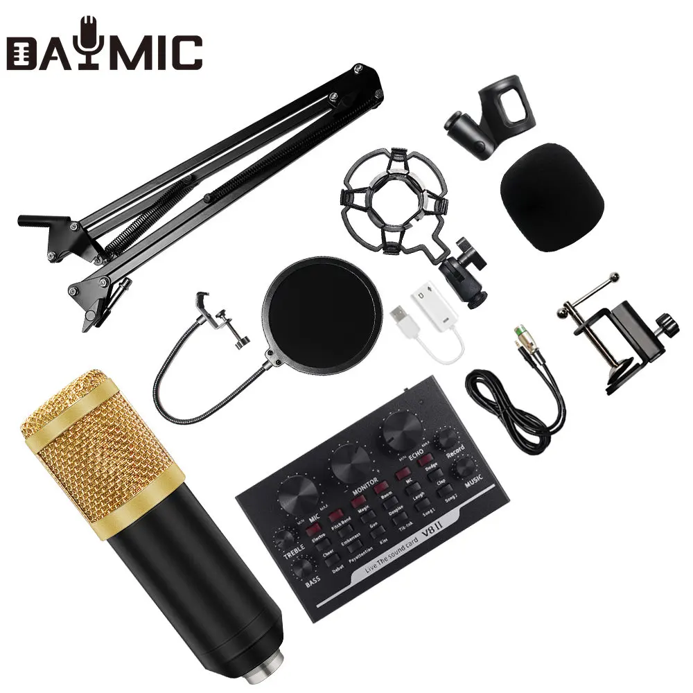 AOSHEN BM800 Microphone Studio Condenser V8 II Sound Card Set For Webcast Live Recording