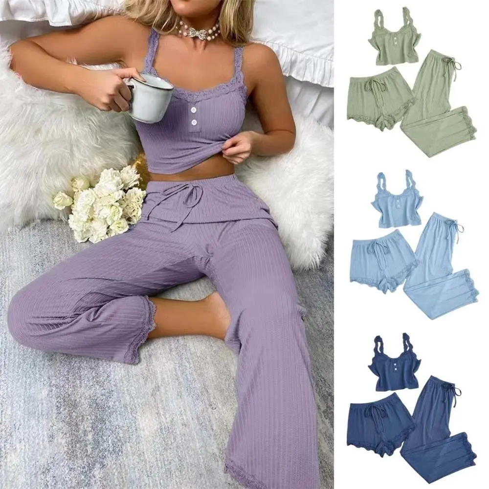 Slim Fit Women Lace Camisole Pajamas Sleeveless Lace Corset Lace Crop Tops Sleepwear Leisure Clothes Suspender Vest