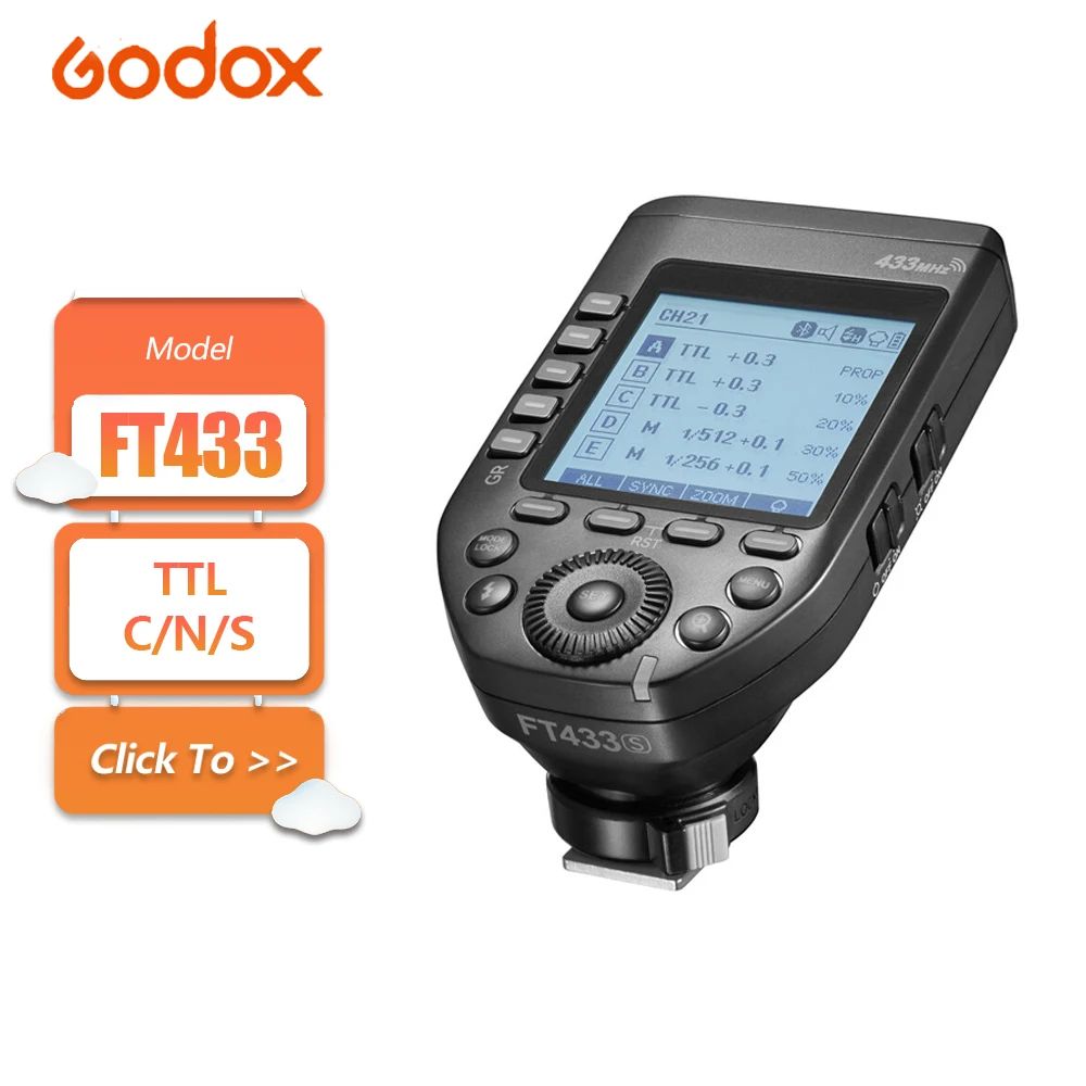 Godox FT433 C/N/S TTL Wireless Flash Trigger for Canon Nikon Sony Camera with Bluetooth Control 433 MHz Radio Frequency