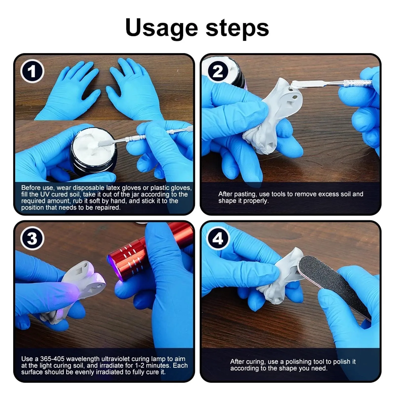 Mastic à polymérisation légère, remplissage de réparation, pâte rapide de haute dureté, 50g, multi-usages avec lumière pour impressions 3D