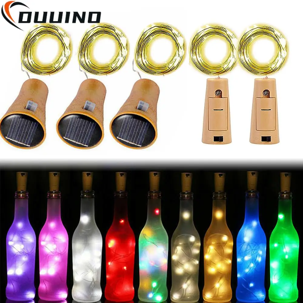 Guirnalda Solar con forma de corcho para decoración de Navidad, luces LED con batería para botella, fiesta de boda y hogar