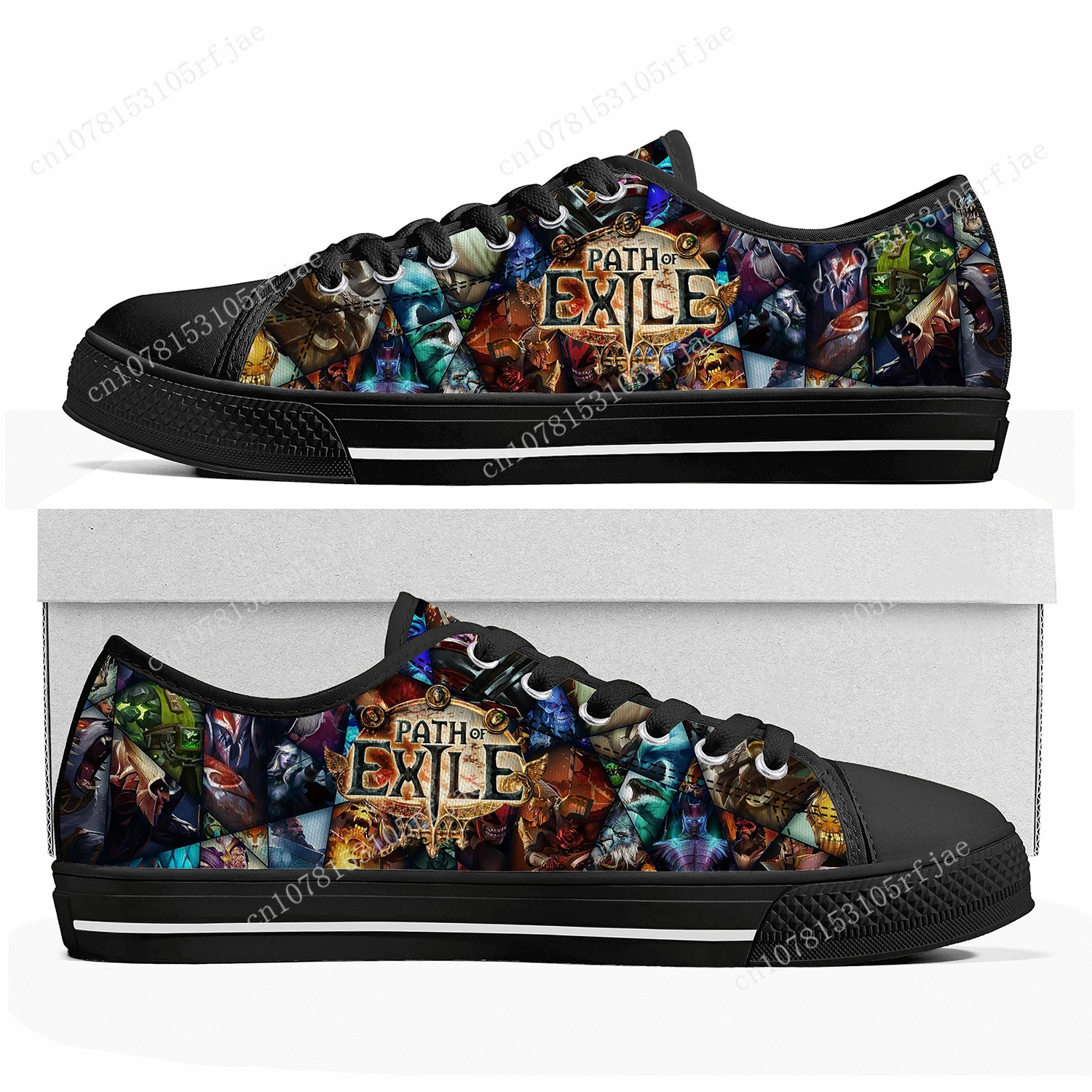 Path of Exile Custom Low Top tênis para homens e mulheres, tênis casual tailor made em lona, jogo de desenhos animados, sapatos adolescentes, alta qualidade