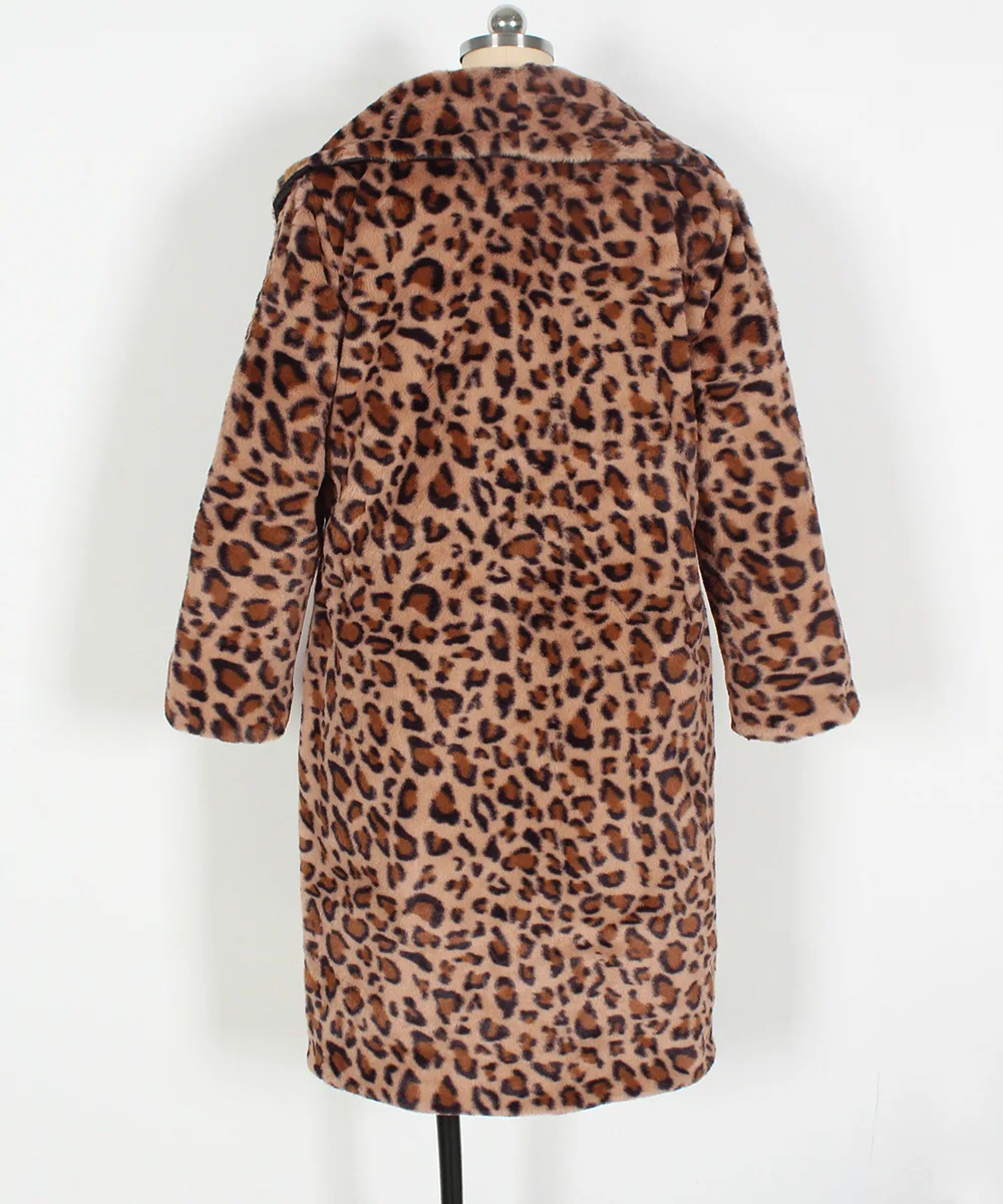 Kunstpelzmäntel für Damen, Pelzjacken, Leopardenmuster, lange Ärmel, Umlegekragen, offener Stich, dickes warmes Fell, locker, 2025, Herbst und Winter