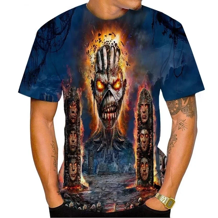 Fashionable and Interesting Skull pictures for men\'s t-shirts trend digital printing casual round neck short sleeved tops