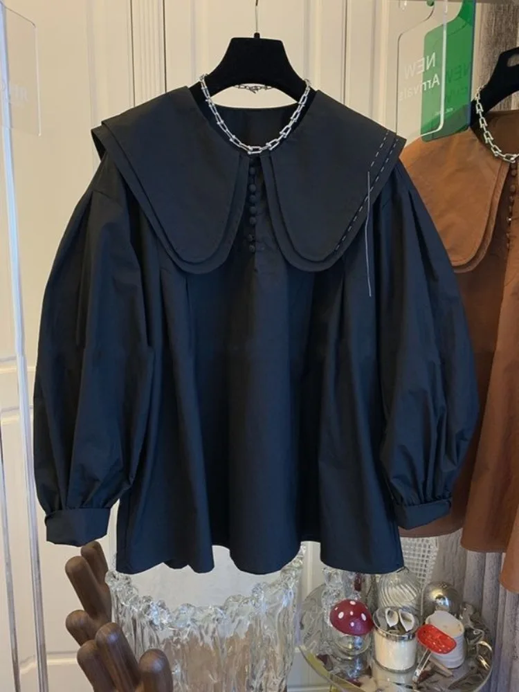 

2026 new lantern sleeve loose blouses spring autumn new loose blusas de mujer y2k vintage peter pan collar shirt women