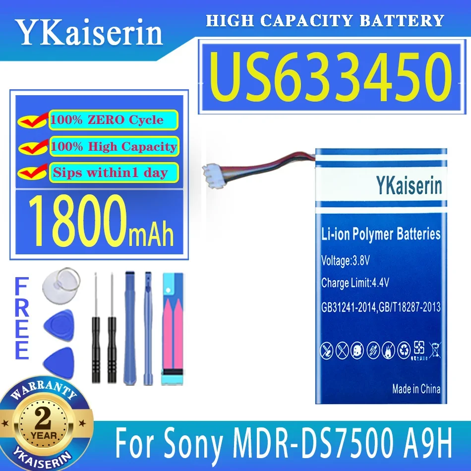 

YKaiserin Battery 1800mAh For Sony A9H MDR-DS7500 US633450 bluetooth headset Digital Bateria