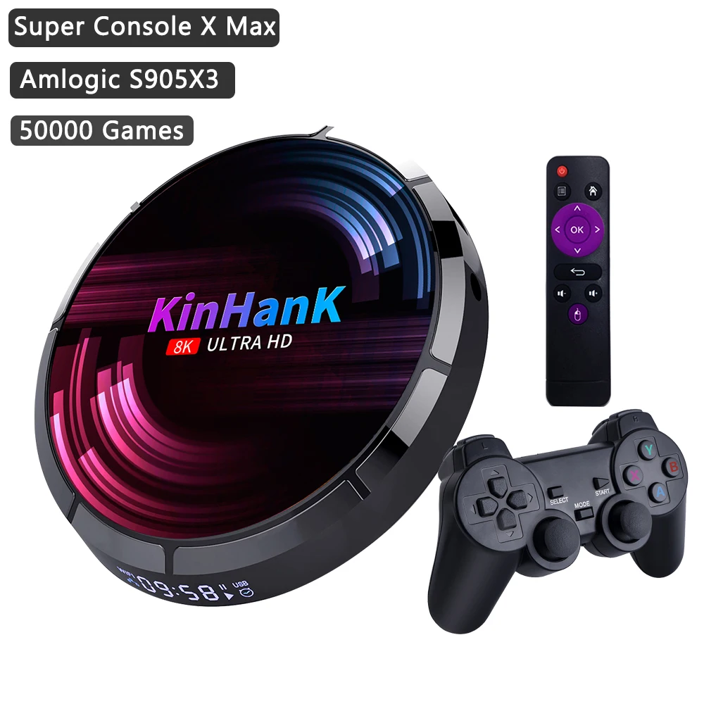 

kinhank Super Console X MAX Retro Video Game Consoles S905X3 For PSP PS1 N64 Build-in 50000 Games Smart TV Box Android 9.0