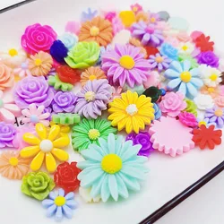 100pcs 10~26mm Resin Mix Flowers Flatbacks Daisy Sunflower Rose Cabochon For Scrapbooking Cardmaking Embellishment DIY Crafts