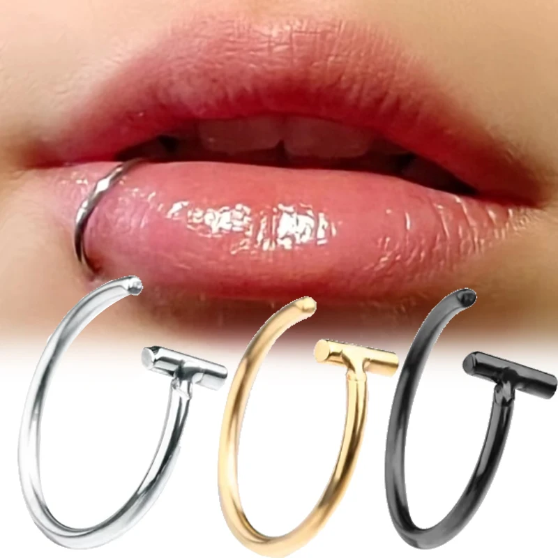 10PCS Punk Lips Rings Nose Rings Titanium Steel Fake Nose Wrap Rings Septum Piercing Clip on Mouth Jewelry Piercing Body Clip