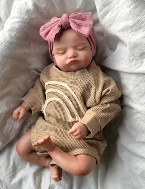 46CM już ukończona malowana lalka Reborn Rosalie noworodek śpiąca lalka miękkie ręczne rysowanie włosów 3D odcień skóry widoczne żyły