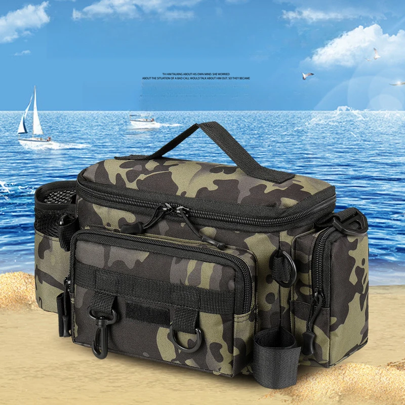 Large Capacity Waterproof Fishing Tackle Bag, Multifunctional Rod Holder Lure Bag, Crossbody Waist Pack for Outdoor Cycling Fish
