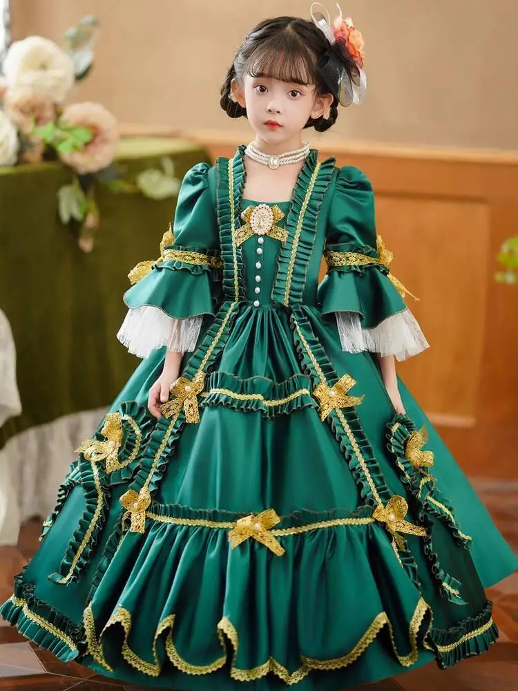 

Children Fiesta Carnival Halloween Cos Cosplay Green Witch Court Drama Perform Ceremonial Dress Lolita Stage Birthday Catwalk