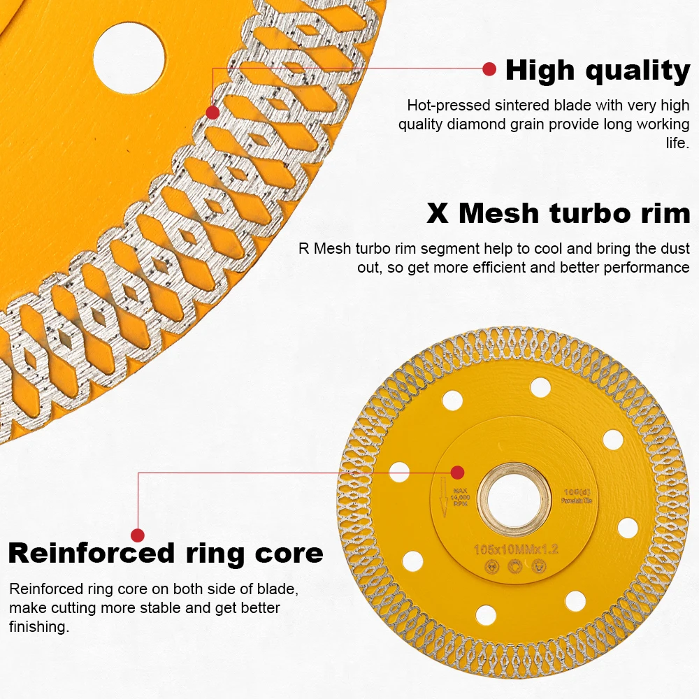 D105-250mm Super Thin X Shape Diamond Porcelain Saw Blade Hot Sintered Diamond Circular Disc for Cutting Porcelain Tiles