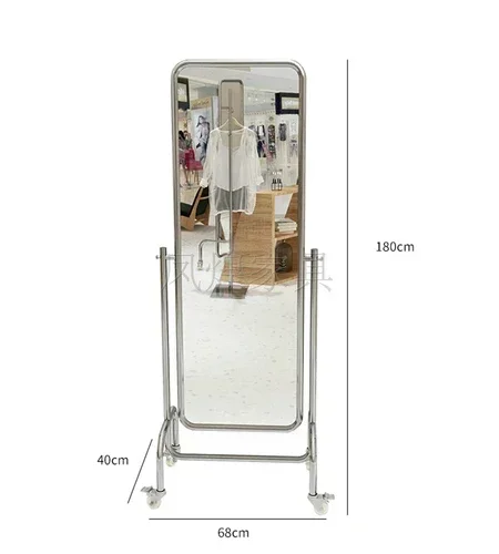 

yj Clothing Store Full-Length Mirror Full Body Floor Mirror with Wheels Movable Vertical Large Mirror