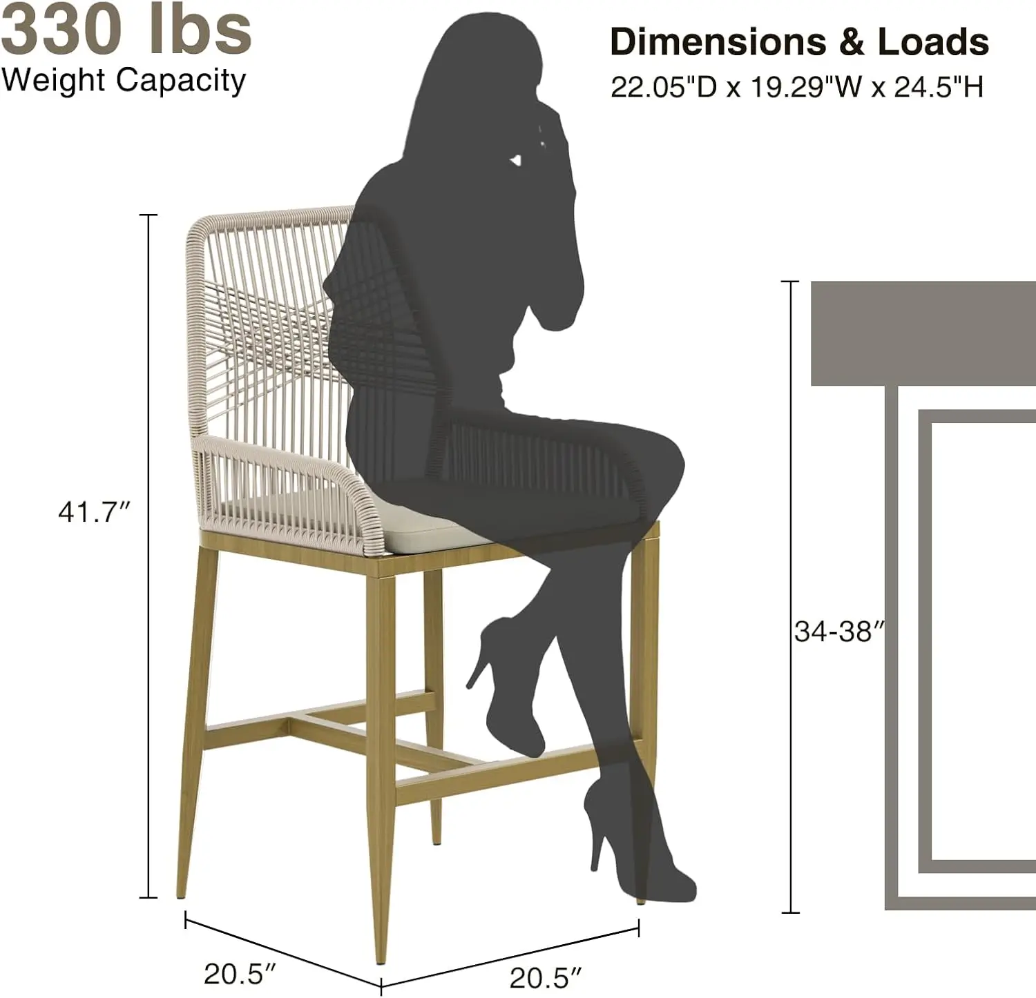 Outdoor Counter Height Bar Stool Chair Set of 4,26.5