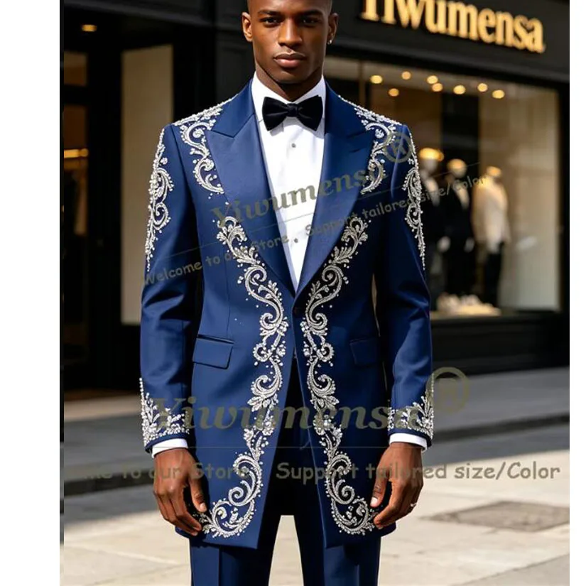 Glittering Beading Sequin Tuxedo Suit For Man Single Breasted Prom Blazer Long Customized Groom Dinner Party Trajes Para Hombre