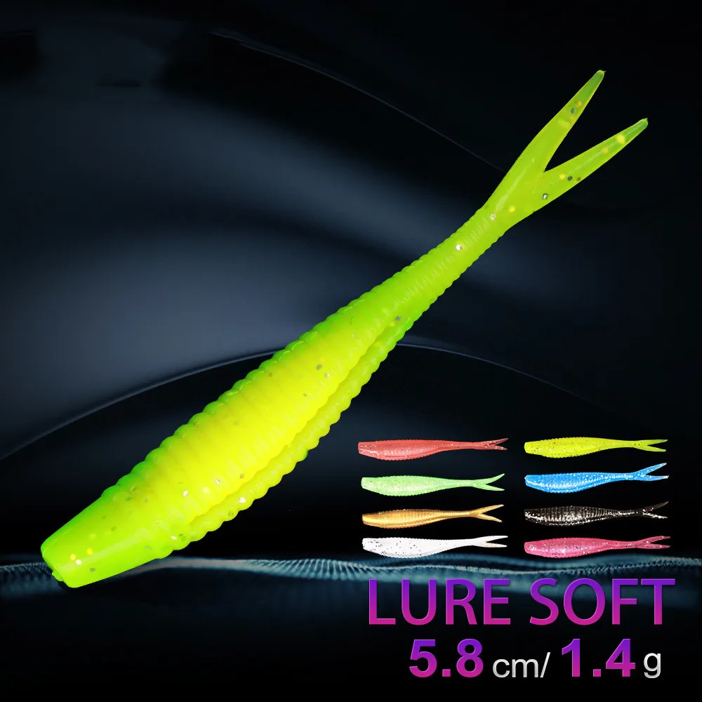 30pcs Per Lot 58mm 1.4g Fishing Lure Soft Lure ForkTail Wobblers Pesca Isca Soft Silicone Artificial Baits For Pike and Bass