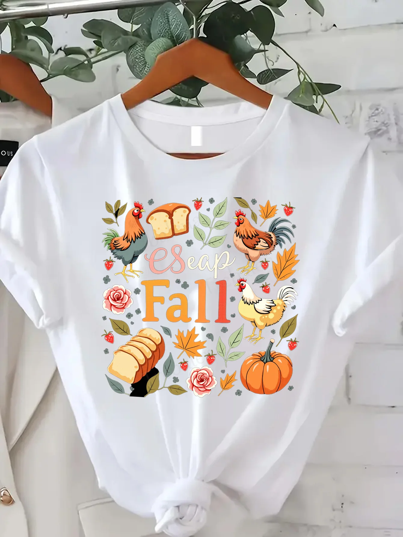 

Удобная женская футболка с принтом, милая осенняя футболка с курицей и тыквой для женщин, принт осеннего урожая, уютная сезонная футболка