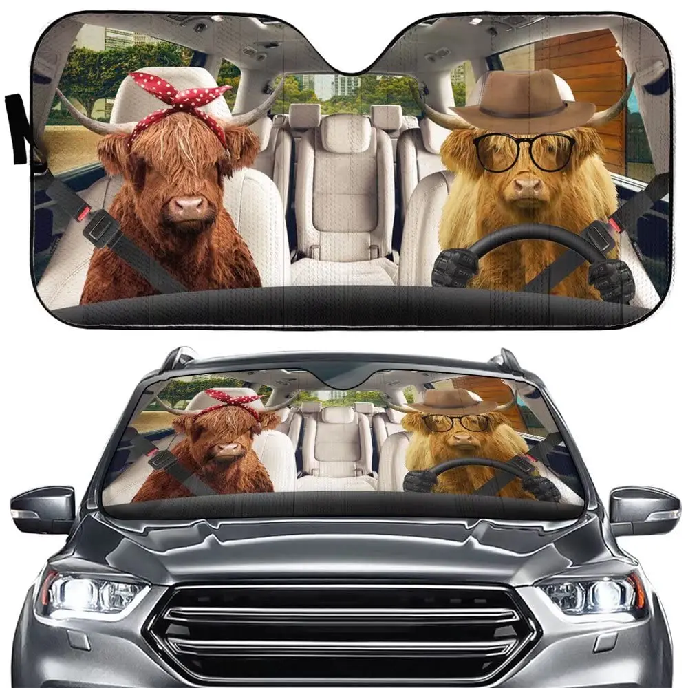 

Tup Funny Farm Animal Front Windshield Sun Shade,Highland Cattle in a Hat Car Windshield ZSunshade21121805 0