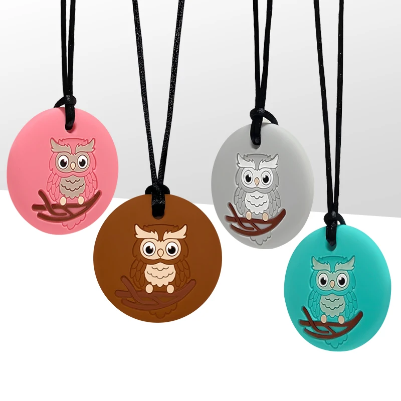 

1pcs Fashion Owl Style Silicone Necklace Food Grade Silicone Cartoon Teether Teething Toys for Toddlers Rattle Sensory Toys Gift