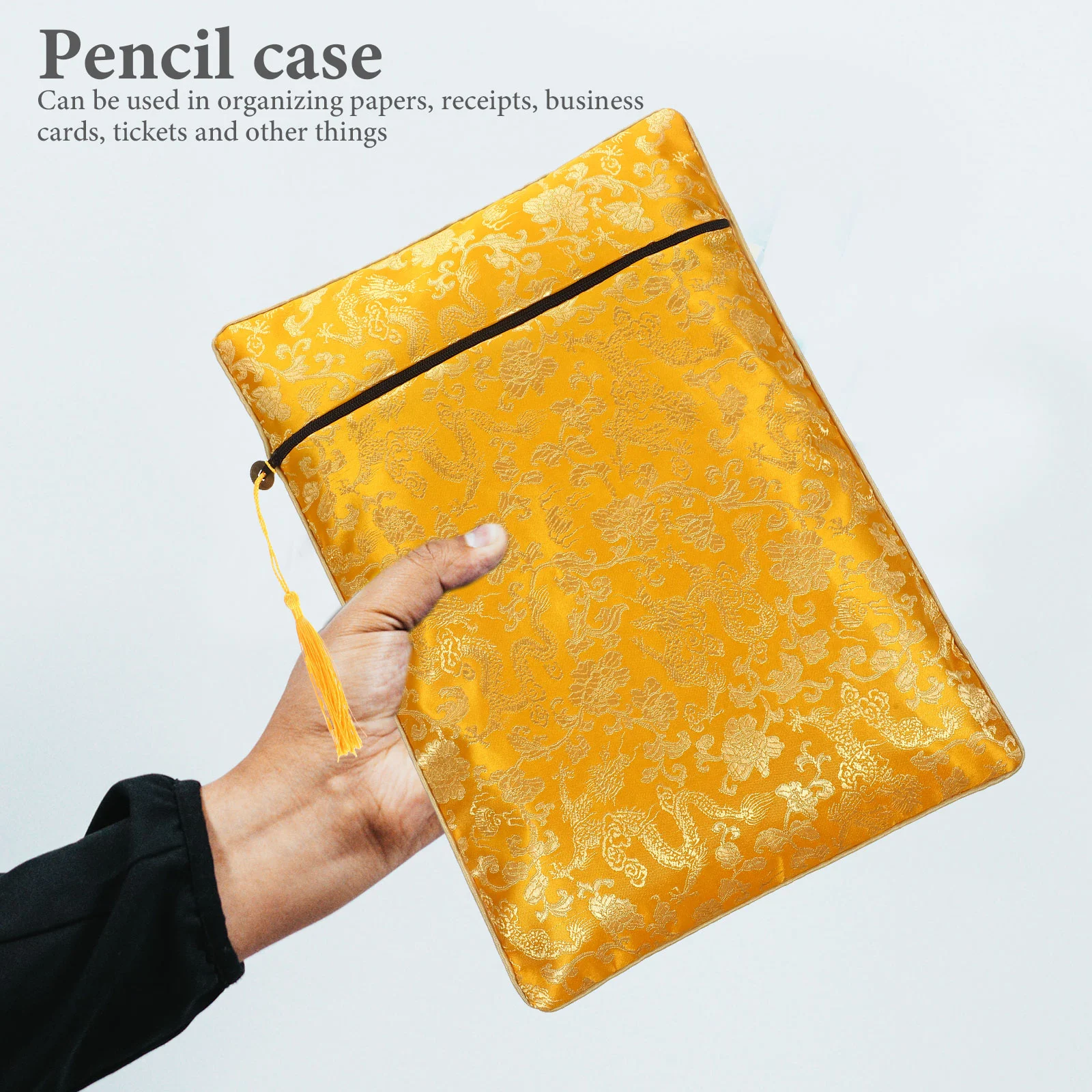 Borsa per libri con cerniera Matita Zaini grandi Borse tote Multifunzione Broccato Portaoggetti per notebook Penna a sfera Organizzatore di seta Ufficio Miss