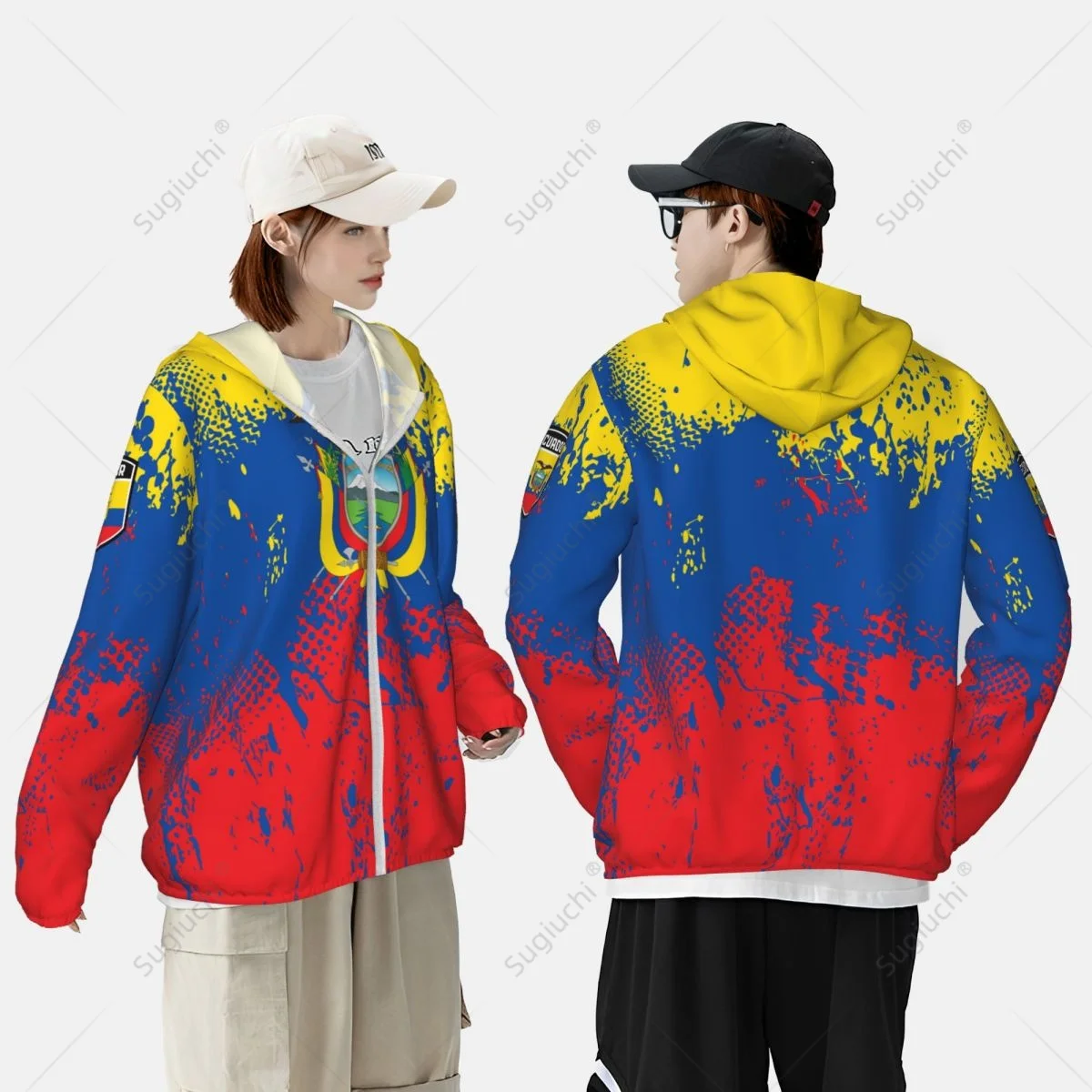 Ecuador Flag Sun Protection Hoodie Sunscreen Clothes Fishing Cycling Running Quick Dry Long Sleeve With Zipper Polyester