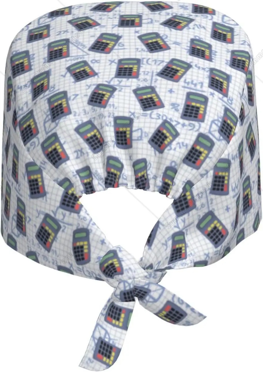 فرك قبعات النساء الرجال الرياضيات عدد طباعة آلة حاسبة العمل ممرضة الأسنان القبعات ذيل حصان فرك قبعة سوداء #2