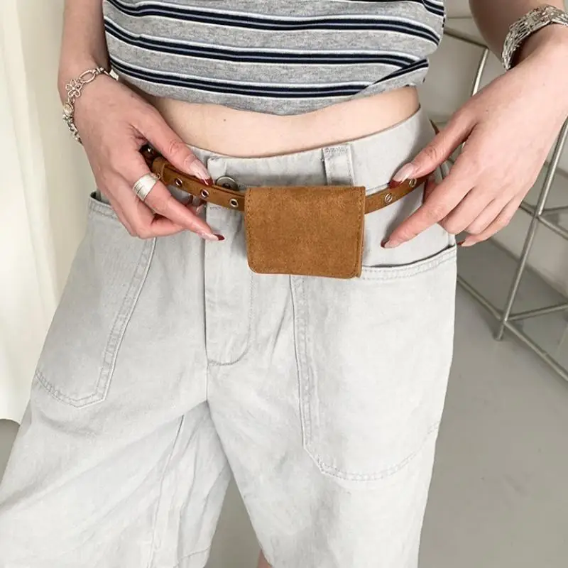 1 Stück Modische Koreanische Damen-Gürteltasche aus Wildleder, Einfarbige PU-Gürteltasche für Frauen – Detail 3