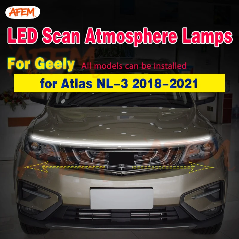 LED Car Hood Atmosphere Light Strip For Geely Atlas NL-3 2018-2021 Auto Exterior Decoration Lighting Decorative Ambient Lamp 12V