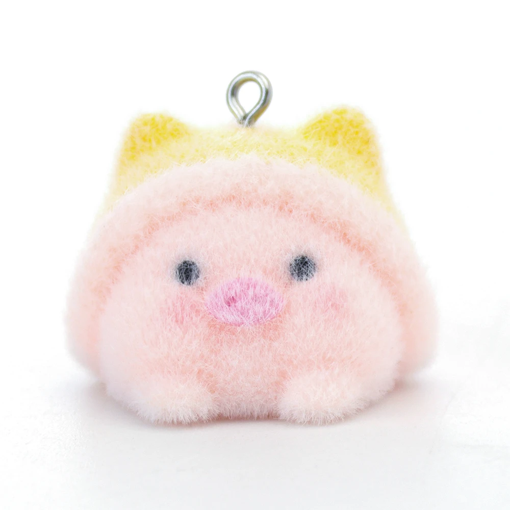20 PCS 3D Flocking Pig in a Hat Charms Dolls Pendants  for Necklace Earrings Jewelry Making DIY Handmade Accessories Wholesale