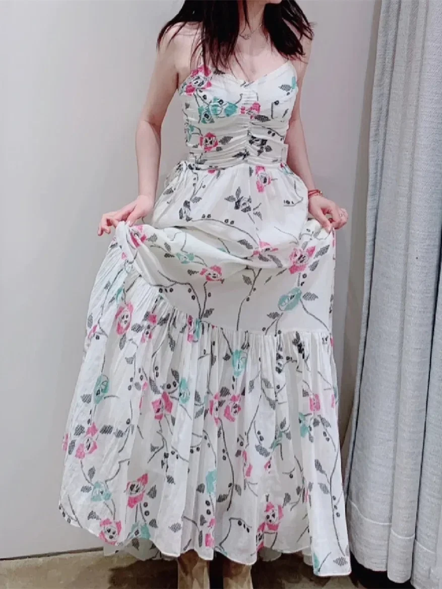 

Women's elegant sling V-neck maxi dress print summer leisure vacation long party dresses woman for weddings