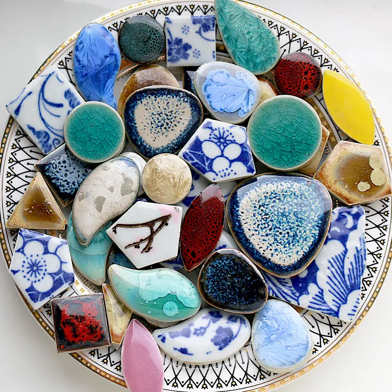 100g Multi Color Irregular Ceramic Mosaic Tiles DIY Mosaic Making Stones for Craft Hobby Arts Wall Decoration Petal arte oval