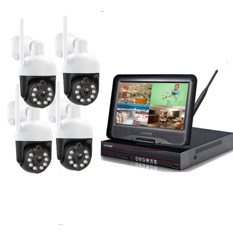 4ch Motion Detection Alarm IP Video Surveillance Nvr Kit P2P Wifi Wireless Security Camera System With 10.1 Inch Lcd Screen