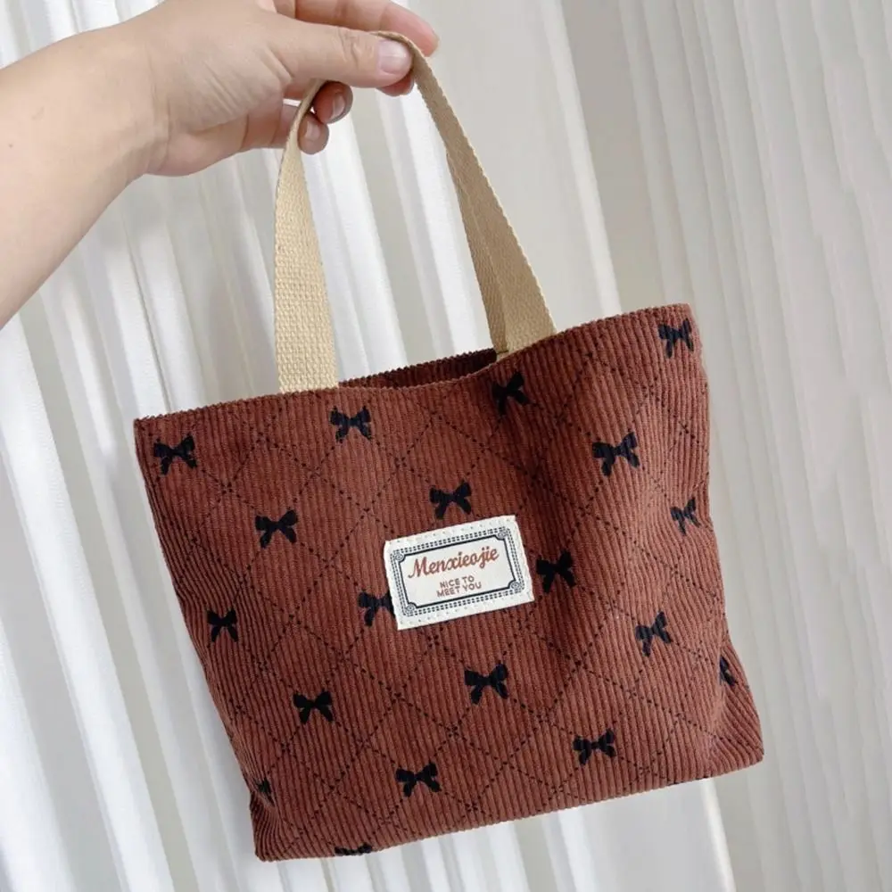 

Fashion Lightweight Small Handbag Corduroy Large Capacity Shoulder Bag Lunch Box Holder Women