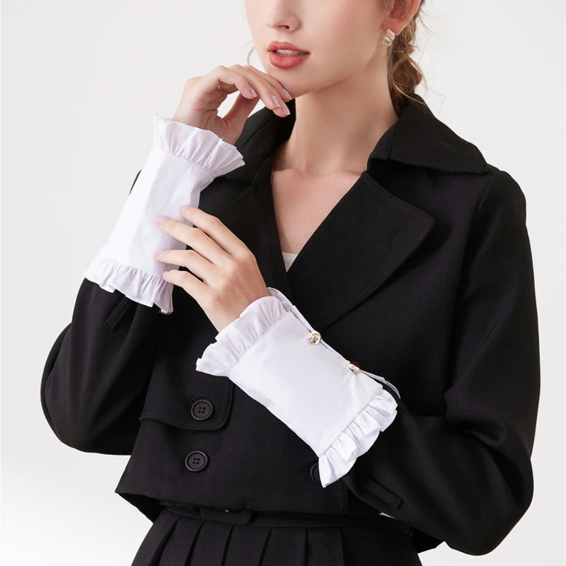 أصفاد معصم مزخرفة مكشكشة قابلة للإزالة للمراهقات وأكمام كاذبة قابلة للفصل وإكسسوارات المعصم للملابس العصرية