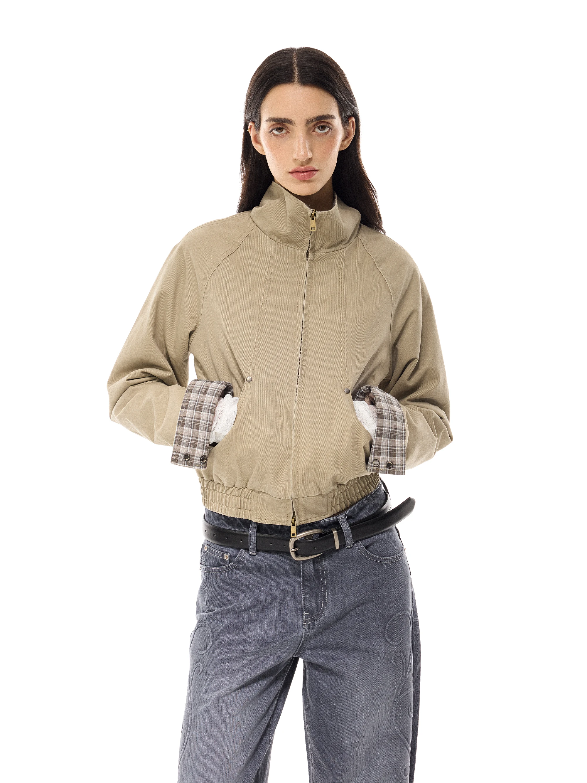 

Женская утепленная куртка Slim Fit в американском рабочем стиле с отложным воротником, из хлопка, с клетчатыми вставками и подкладкой из хлопка