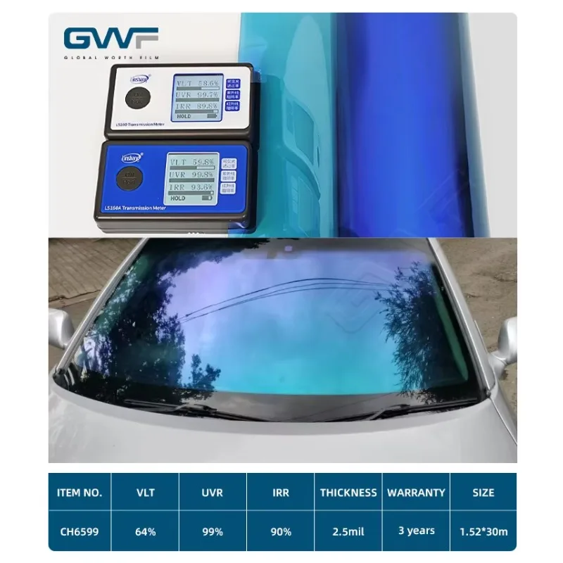 64% VLT Blue Chameleon Windshield Film Self Adhesive Color Changing Solar Film 99% UV IR Block Heat Insulation Car Window Tint