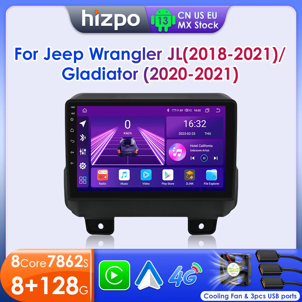 Hizpo Car Stereo For Jeep Wrangler JL (2018-2021) Gladiator (2020-2021) Radio Android Auto Carplay Multimedia Player Octa Core